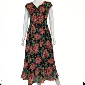 Kasper Midnight Vibrant Floral Vneck Dress Women’s SZ 4 Romantic Fairy Garden